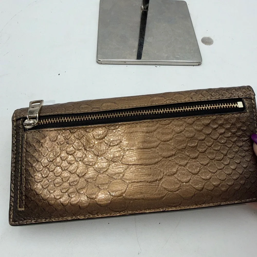 Coach Metallic Bronze Python Embossed Leather Slim Envelope Wallet - Picture 6 of 12